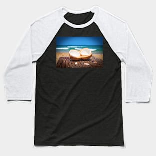 Coconut on the table against beautiful beach Baseball T-Shirt